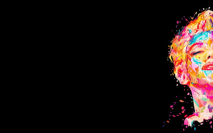 face, colorful, Marilyn Monroe, multi colored, copy space, black background, HD wallpaper