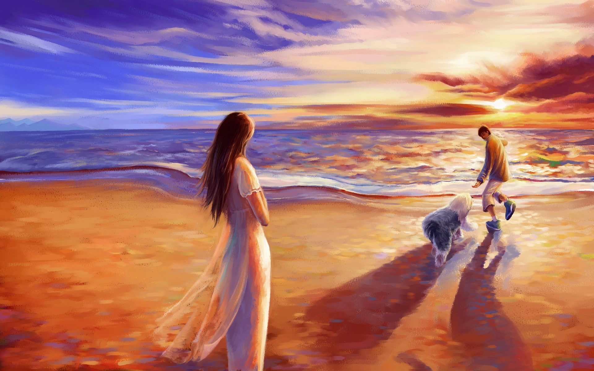 Free Download Hd Wallpaper Drawing Canvas Couple Paint Dog