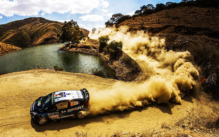 Ford Fiesta WRC Rally, car, dust