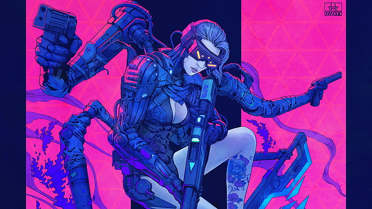 humanoid soldier vector art, cyberpunk, science fiction, men, HD wallpaper