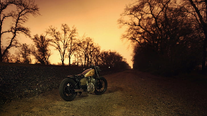 Bobber, Motorcycle, Sunset, Trees, HD wallpaper