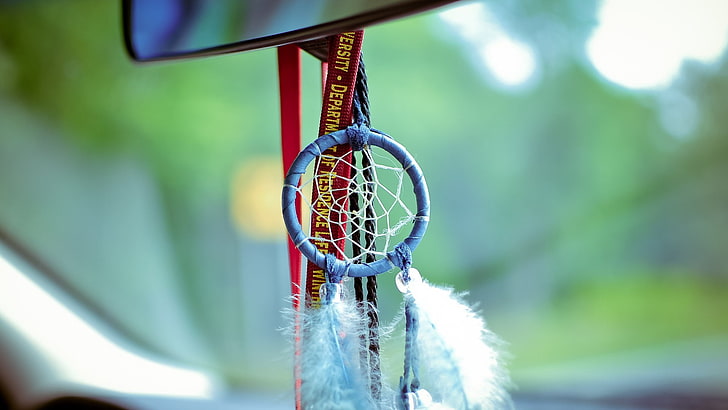 blue and white basketball hoop, dreamcatchers, day, sport, focus on foreground
