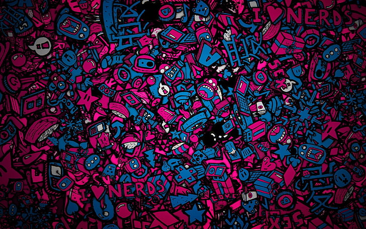 pink and blue Nerds digital wallpaper, digital art, colorful