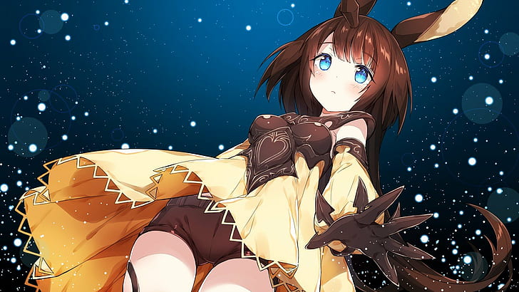 HD wallpaper: blue eyes anime girls anime moon al miraj rabbits brown hairs  shadowverse horns sparkles blushing dress blue background bunny ears |  Wallpaper Flare