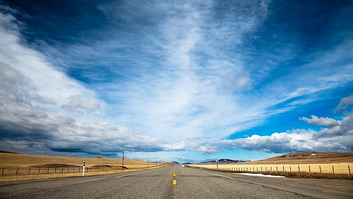 highway, skies, sky, clouds, endless, road, direction, the way forward, HD wallpaper