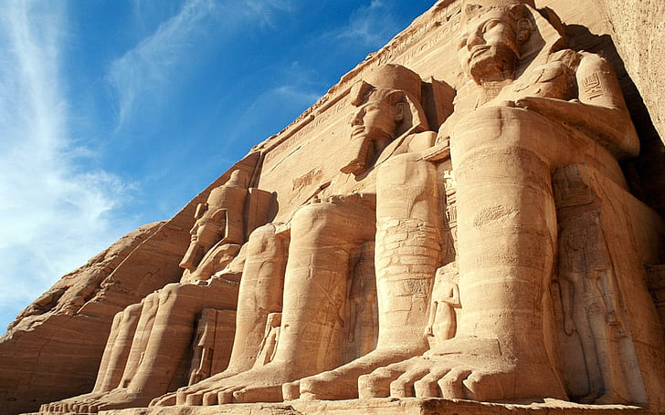 Abu Simbel Temples, brown egyptian pyramid, statue, monuments, HD wallpaper