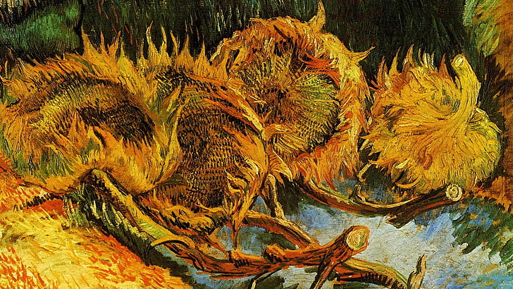yellow abstract painting, sunflowers, picture, Vincent Van Gogh