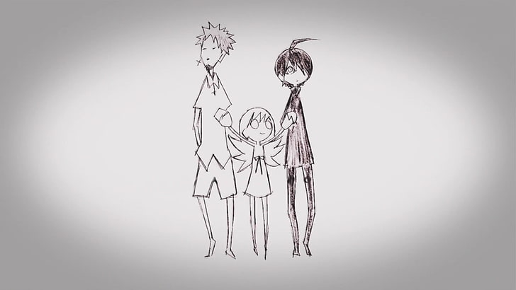 sketch on three person, Monogatari Series, Oshino Meme, Araragi Koyomi, HD wallpaper