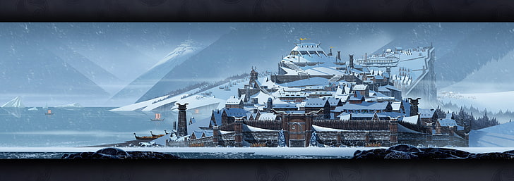 white and black building painting, The Banner Saga, video games, HD wallpaper