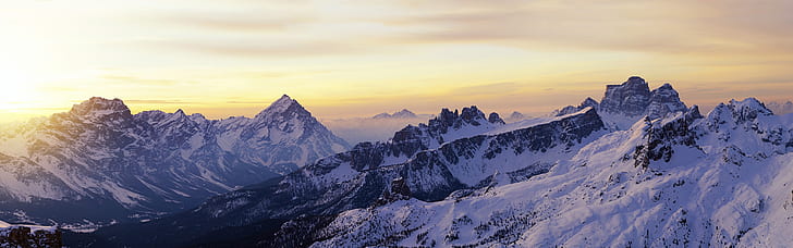 Dolomites, sunrise, snow, winter, Italy, snow covered mountian, HD wallpaper
