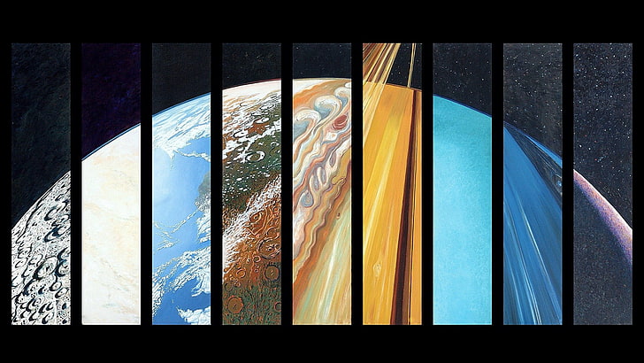 earth illustration, space, planet, Jupiter, Saturn, Solar System