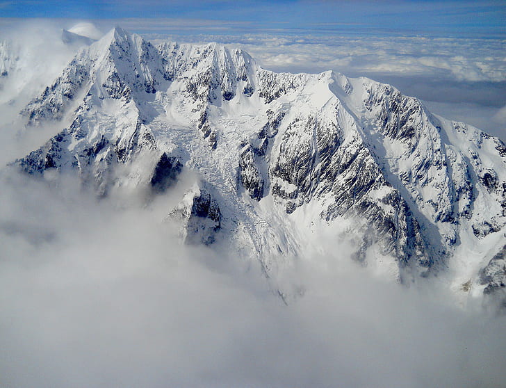 mount everest, peak, clouds, mountains, peaks, aerial, airplane, HD wallpaper