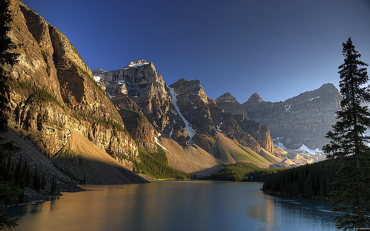 Banff Moraine Lake Sunset-Windows 10 HD Wallpaper, blue river HD wallpaper