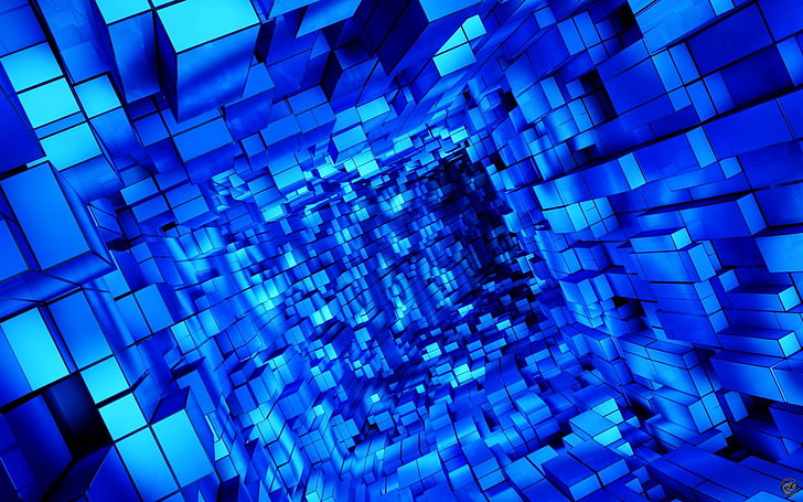 3D, square, tunnel, light blue, pattern, backgrounds, design, HD wallpaper