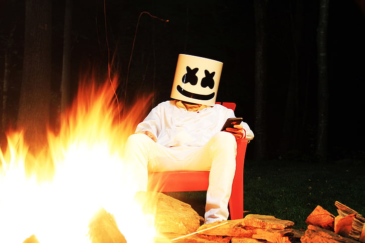 marshmello, bonfire, music producer, Others, one person, sitting