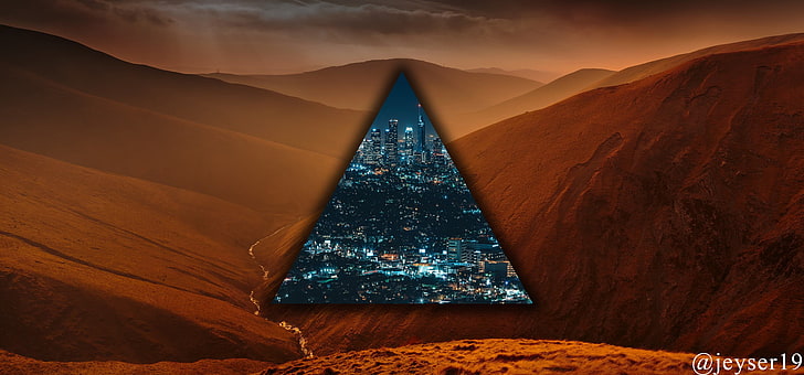 pyramid clip art, triangle, digital art, dessert, cityscape, sky, HD wallpaper
