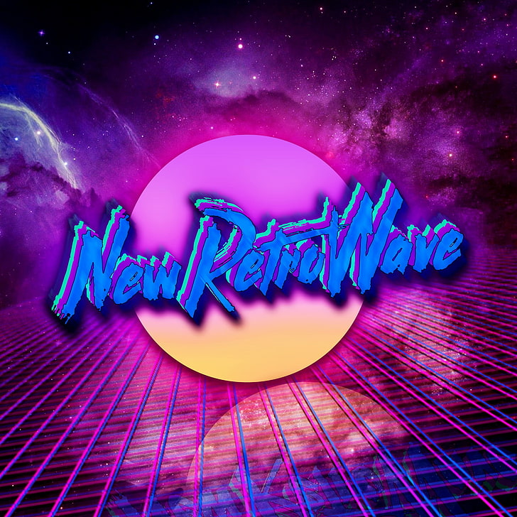 New Retro Wave poster, neon, space, 1980s, synthwave, digital art