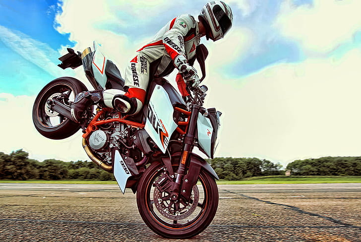 motorcycle racer doing motorcycle stunt, DUKE, Aprilia, Cagiva, HD wallpaper