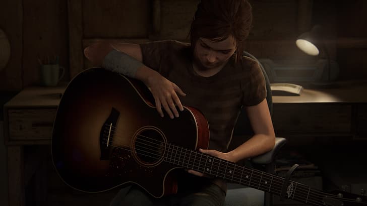 Photo The Last of Us 2 Guitar Blood Ellie, Joel Girls vdeo 2560x1440