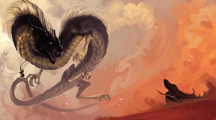 dragon digital wallpaper, fantasy art, artwork, animal, animal themes