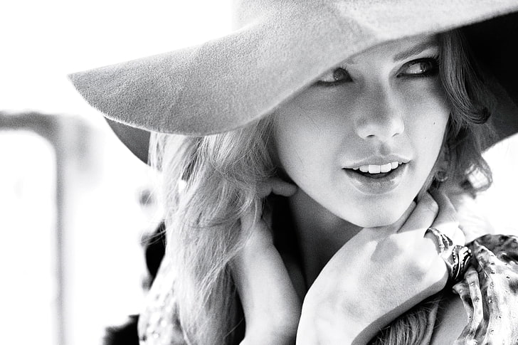 face, photo, hat, black and white, singer, Taylor Swift, InStyle