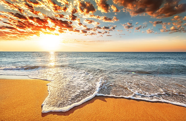 sea, beach, Sun, sky, sunset, water, beauty in nature, scenics - nature, HD wallpaper