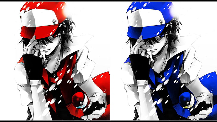 two Ash Ketchup illustrations, Pokémon, anime, selective coloring, HD wallpaper