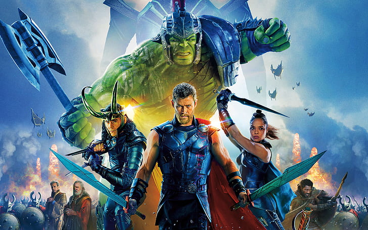 Movie, Thor: Ragnarok, Chris Hemsworth, Hulk, Loki, Tessa Thompson, HD wallpaper
