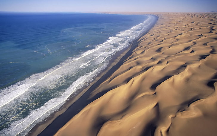 sea waves, landscape, dune, beach, Namibia, water, scenics - nature, HD wallpaper