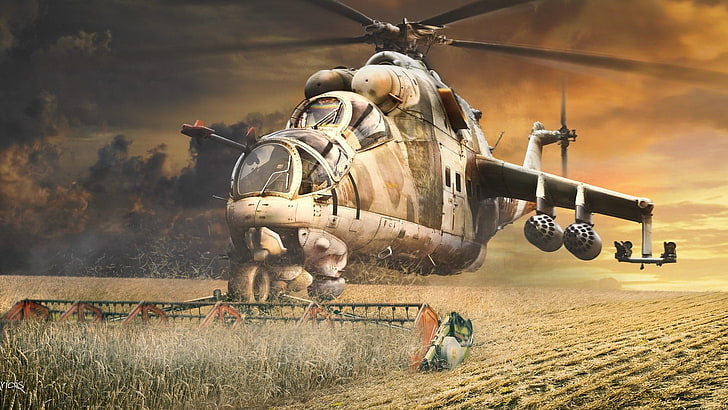 gray and black helicopter painting, artwork, helicopters, humor, HD wallpaper