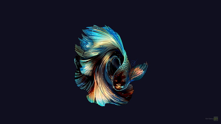 blue, brown, and beige siamese fighting fish, photo manipulation, HD wallpaper