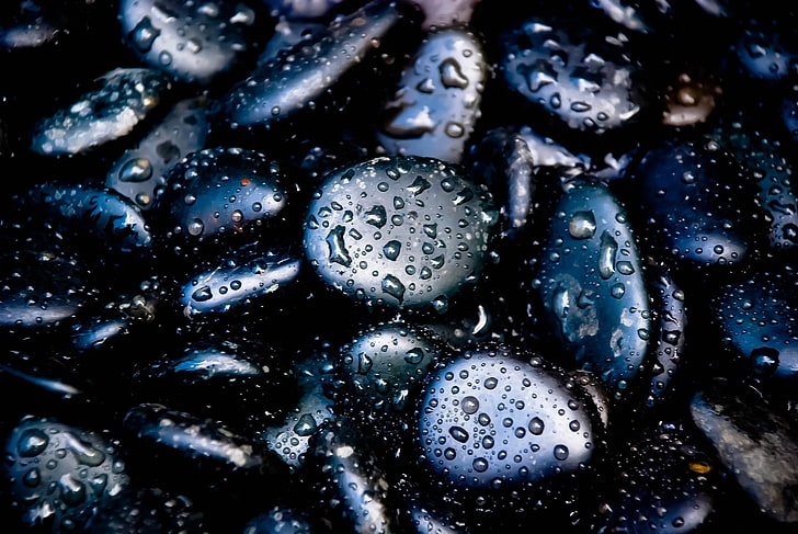 gotas, guijarros, lluvia, negras, piedras
