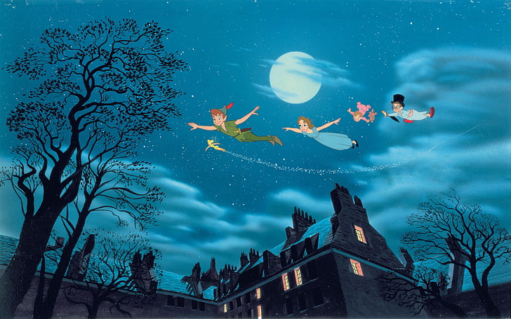 Peter Wendy Michael John Tink Flying In Peter Pan And Wendy Book Cartoon Screencaps Image 2880×1800