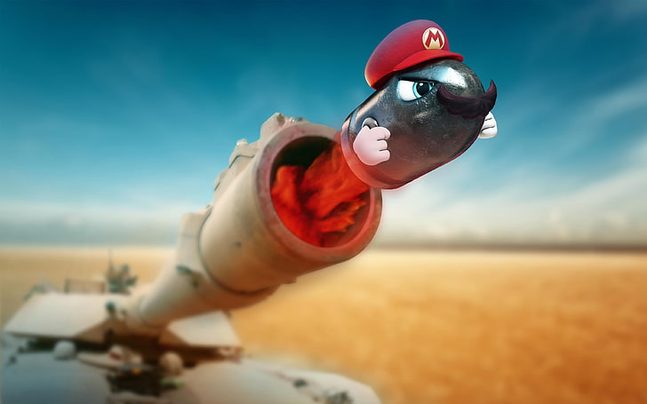 Super Mario Odyssey Tank 4K, helmet, day, sky, land, nature, red, HD wallpaper