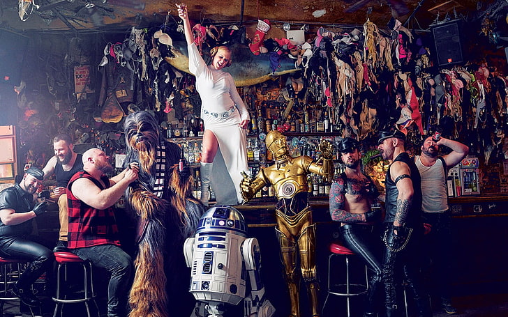 R2-D2 digital wallpaper, Amy Schumer, blonde, Star Wars, parody