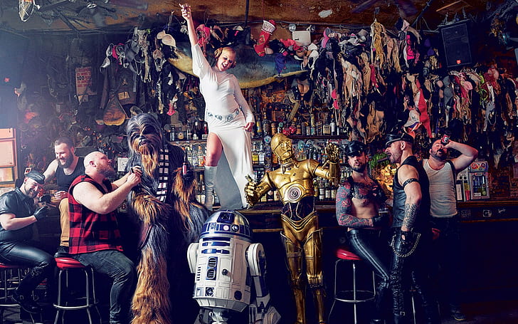 Star Wars, Chewbacca, Amy Schumer, bars, R2-D2, blonde, parody, HD wallpaper
