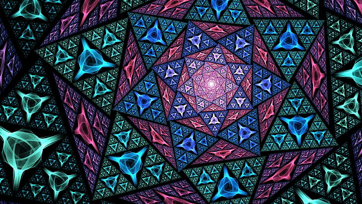 purple, psychedelic art, pattern, mosaic, design, fractal art, HD wallpaper