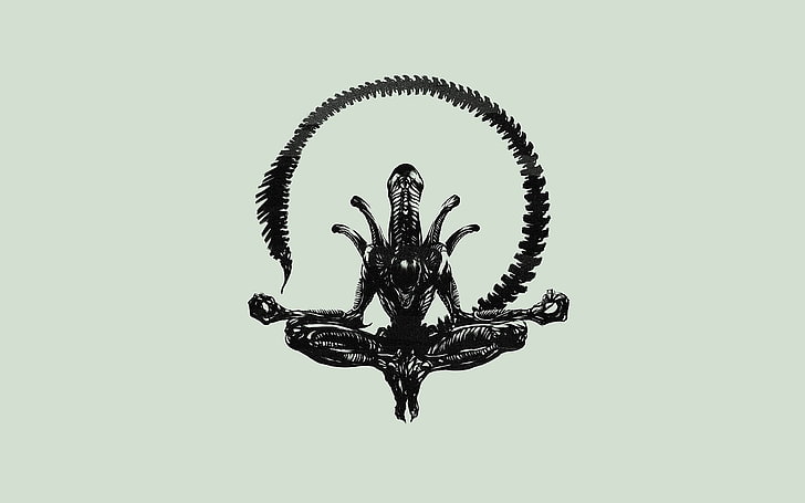 black alien sketch, minimalism, Alien (movie), Xenomorph, skull, HD wallpaper