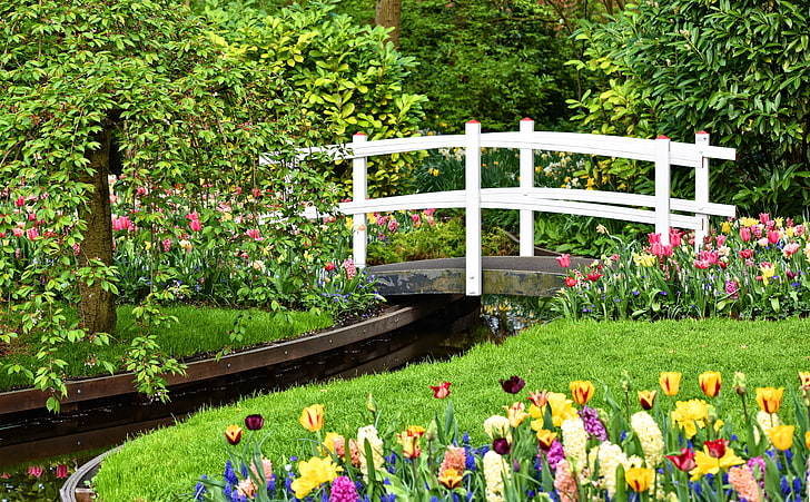 HD wallpaper: Small Garden Pond with Bridge, Spring Flowers HD Wallpaper,  Seasons | Wallpaper Flare