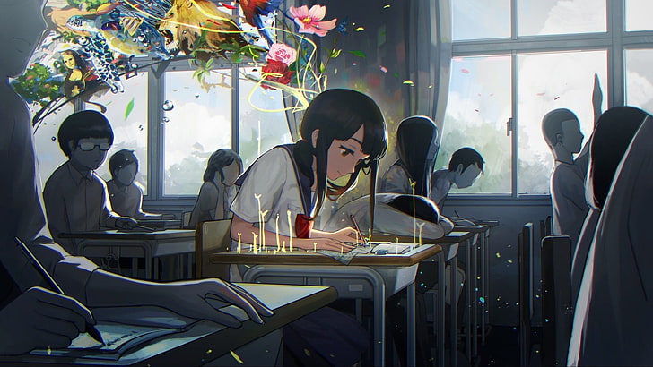 black-haired woman anime character illustration, creativity, anime girls, HD wallpaper
