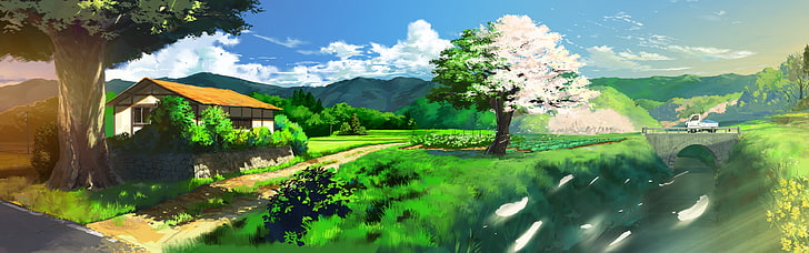 anime, landscape, nature, peace, peaceful, building, sky, scenics - nature