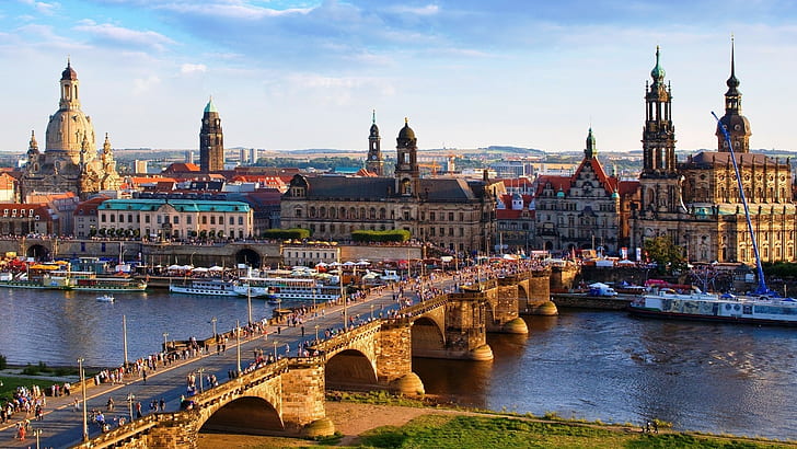 architecture, building, Germany, water, bridge, Dresden, HD wallpaper