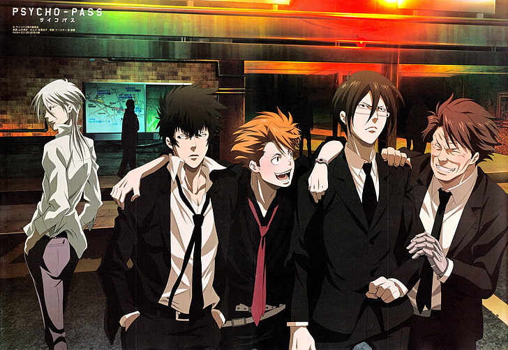 Psycho Pass anime wallpaper, Psycho-Pass, Shinya Kogami, group of people