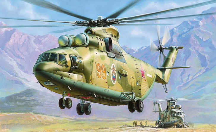 green helicopter, figure, Soviet, Zhirnov, Mil, multipurpose transport