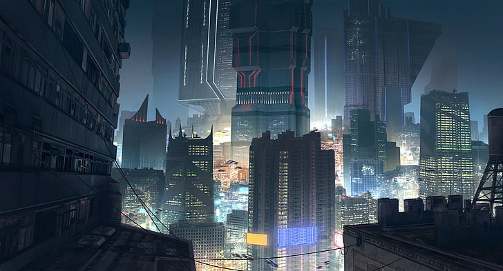 cyberpunk, futuristic, artwork, futuristic city, building exterior, HD wallpaper
