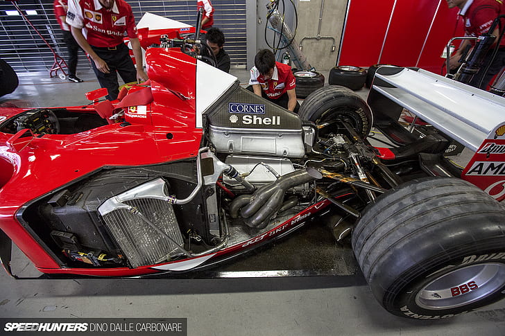 Race Car Formula One F1 Engine Ferrari HD, red black and white shell go kart