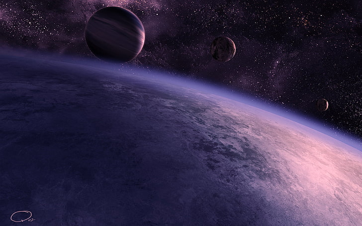 planets illustration, space, stars, satellite, the atmosphere, HD wallpaper