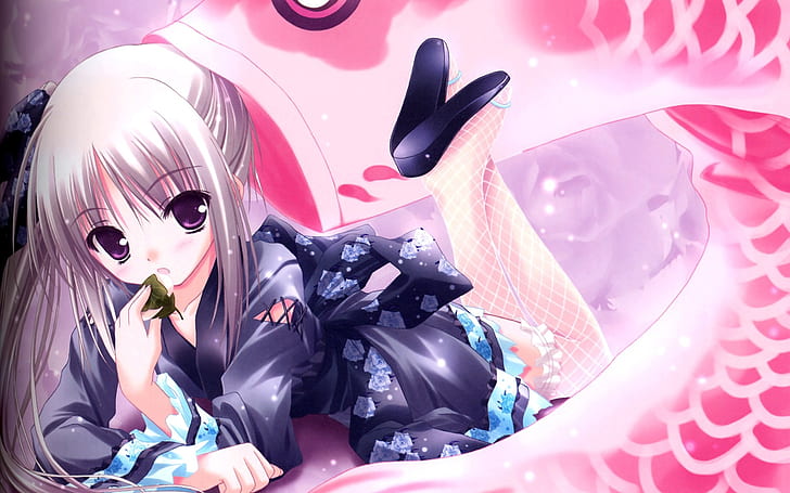 HD wallpaper: Kimono anime girl eating, white hair anime character |  Wallpaper Flare