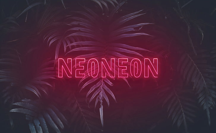 Neoneon, Artistic, Typography, pink, vaporwave, retrowave, leaves, HD wallpaper
