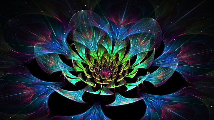 abstract art, digital art, colorful, fractal flowers, glowing